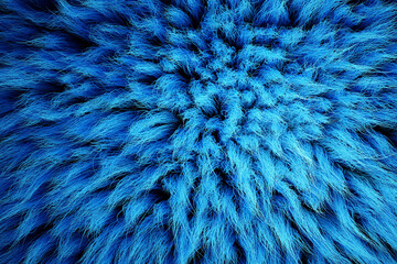 Obraz premium 3D Render of shaggy carpet with wool material for backgrounds texture, close up of soft attractive blue and fluffy. 