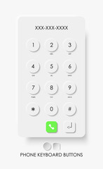 Modern smartphone keyboard illustration for UI, system interface, website etc. Contacts page for call, layout in minimalism style and grey color, buttons with 3d effect. Eps 10 vector