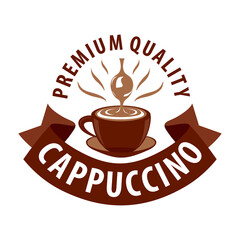 Cappuccino, coffee shop logo design template. Retro coffee emblem. Vector art.