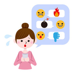 Illustration of a woman who is confused by cyberbullying and flaming © mako