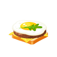 Sandwich with cutlet and omelette. Design template for promo, menu, flyer. Vector illustration cartoon icon isolated on white background.