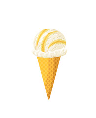 Caramel ice cream cone. Design template for AD, promo, menu, flyer. Vector illustration cartoon icon isolated on white background.