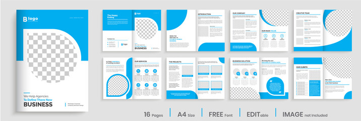 Blue modern brochure template layout, minimal business brochure design, annual report, minimal editable brochure template layout.