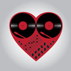 Simple vector illustration - love and music.
DJ mixer in the form of Valentine.