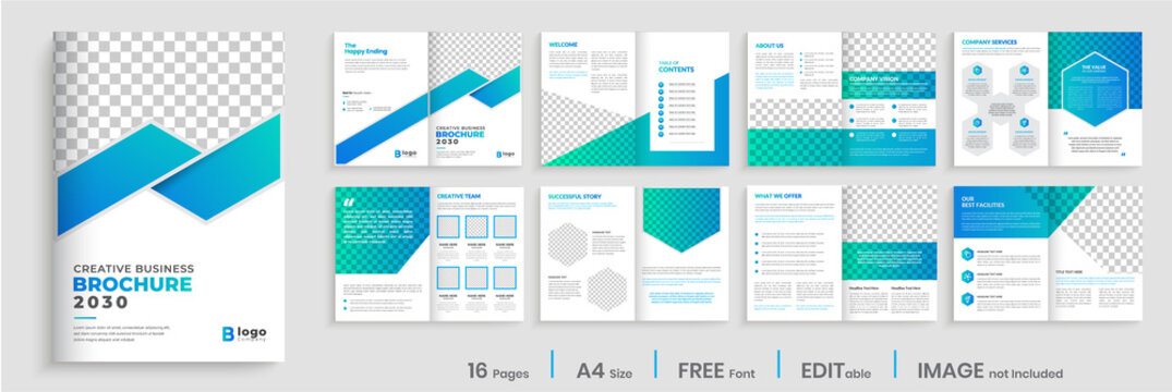 Brochure Template Layout Design, Brochure Deisgn With Blue Gradient Modern Shapes, Annual Report Minimal, Multipage Brochure Template Layout.