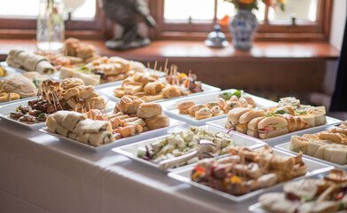 Buffet on white plates