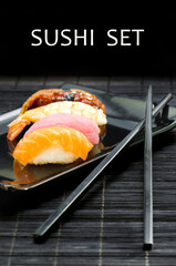 Japanese Cuisine: Salmon (sake), Conger, Shrinp and Tuna Nigiri - Sushi Set