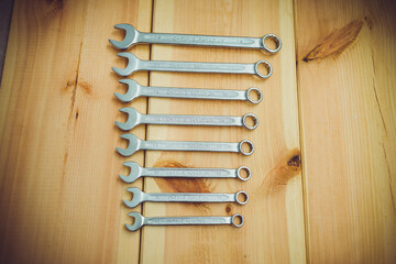 Set of wrenches for repair.