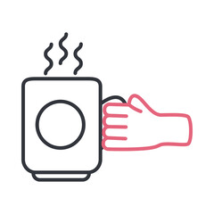 Hand with coffee mug line style icon vector design