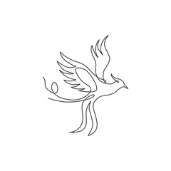 Obraz premium One single line drawing of luxury phoenix bird for company logo identity. Business corporation icon concept from animal shape. Dynamic continuous line graphic draw design vector illustration