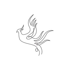 One continuous line drawing of elegant phoenix bird for company logo identity. Business icon concept from animal shape. Dynamic single line draw vector design graphic illustration