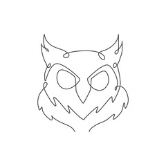 One single line drawing of elegant owl bird head for company logo identity. Symbol of education, wisdom, wise, smart, knowledge icon concept. Continuous line graphic vector draw design illustration
