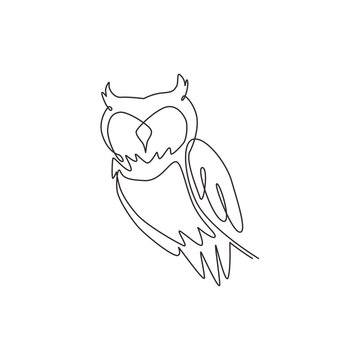 One single line drawing of elegant owl bird for company logo identity. Symbol of education, wisdom, wise, school, smart, knowledge icon concept. Continuous line draw design vector graphic illustration