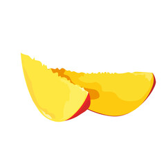Vector drawing of two slices of mango. Illustration for design fast food menu. Isolated icon on a white background