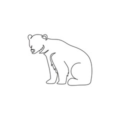 One single line drawing of cute grizzly bear for company logo identity. Business corporation icon concept from wild mammal animal shape. Modern continuous line graphic draw vector design illustration