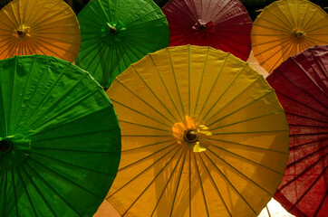 Fresh colors and frame shadow of beautiful umbrellas