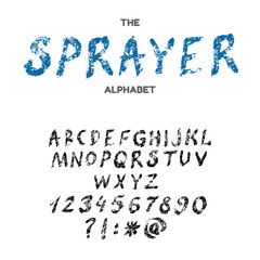 Sprayer vector brush style font, alphabet, typeface, typography. Global swatches.