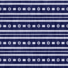 Seamless indigo stripe texture on blue woven boro cotton dyed effect background. Japanese repeat...