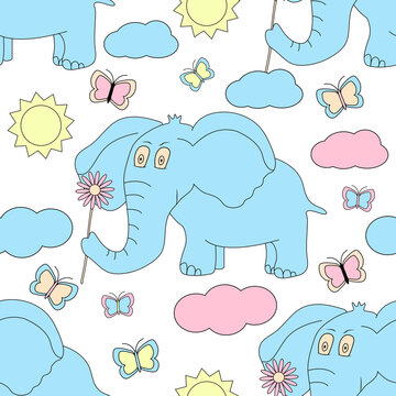 Seamless pattern with elephant. Cute animal. © Fortuna23