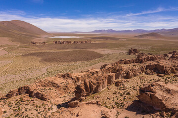 Fototapeta premium Aerial shot at Dakar World Cup Rocks and Cayons - South of Bolivia.