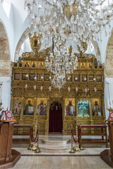 Omodos, Cyprus - AUGUST 7, 2019: Interior of Timios Stavros Monastery