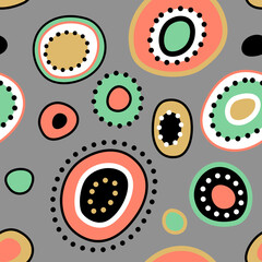 Seamless fancy abstract pattern of circles and dots on a colored background. Ideal for printing business cards, children's clothing and packaging paper. 