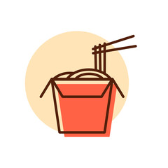 Noodles in thin line box with chopsticks