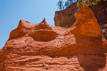 The Ochre Path le Sentier des Ocres through the Red Cliffs of Roussillon Les Ocres, a nature park in Vaucluse, Provence, France.
