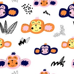 Fototapeta premium Seamless pattern with monkey