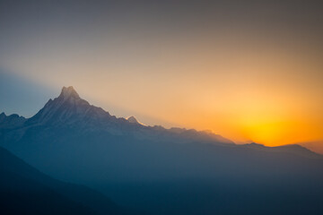Fototapeta na wymiar The Machhapuchhre at sunrise, Nepal.
