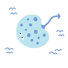 Vector hand drawn doodle electric ray. colored children s illustration, poster, print with a cute ray