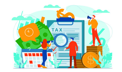 Tax payment, tax audits, income tax, tax calculation, tax reporting concept illustration flat tax design
