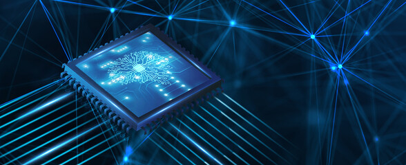 Artificial intelligence (AI), machine learning and modern computer technologies concepts. Business, Technology, Internet and network concept.