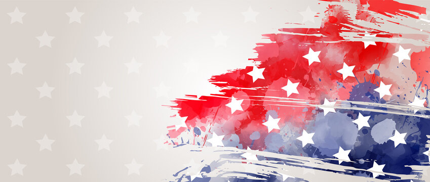 USA abstract grunge painted flag horizontal banner. Template for United States of America national holiday banner, greeting card, invitation, poster, flyer, etc.