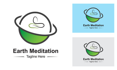 Earth Meditation logo design template-Abstract yoga human linear logo. Thread person flower balance logotype. Creative spa, guru mark.