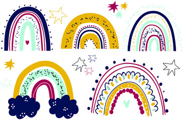 Vector rainbow clipart set Children illustration Modern print for girl or boy Nursery Modern Printable art on white background.
