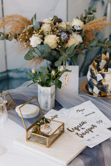 wedding decor. bouquet of flowers with cake