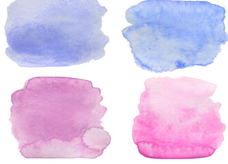 Abstract hand drawn watercolor pink, violet and blue stains. Perfect for banner, design package and cover or for poster.