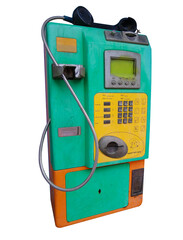 Public telephones have old and do not work on a white background.Ideal for use in the design put...