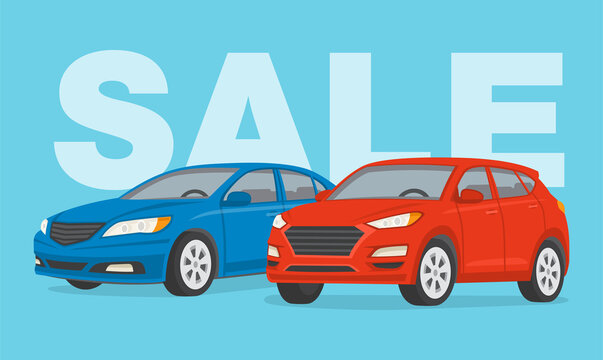 Sale design template with sedan and suv car. Flat vector illustration.