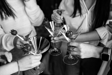 Girls drink champagne and celebrate birthday