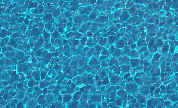 Ripple water in swimming pool with sun reflections. Top view, 3d illustration