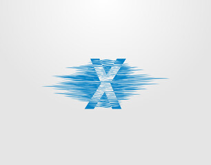 X Letter Logo. Abstract Initial X Blue Wave design created from ocean wave shape combine with letter