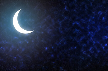 Fototapeta na wymiar Ramadan Kareem background with moon. Celebration of Eid-al-adha. Crescent Moon with stars on dark night sky.