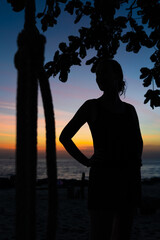 Silhouette of a young woman at dusk.