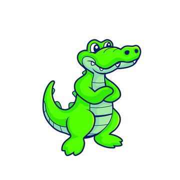 green cartoon crocodile standing. it can be used as logo or mascot