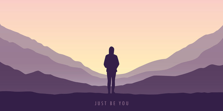 just be you girl on mountain view purple landscape vector illustration EPS10