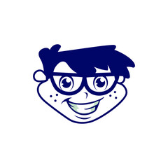 cartoon smart kids with black hair and eyeglass