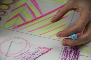 Malübung auf Papier, Zeichnung auf Papier, neon
