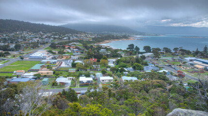 Aerial view of Bicheno from Whalers lookout, Australia